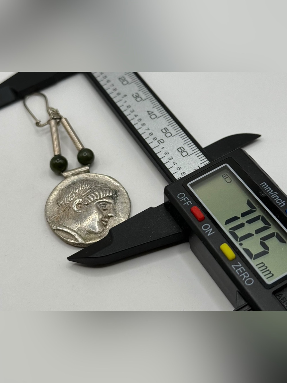 Sterling Silver Coin Drop Earrings with Black Beads Greek Athena - Picture 6 of 6